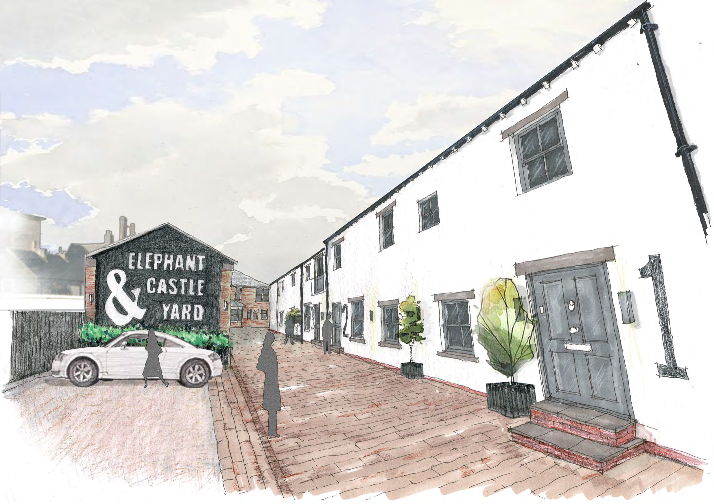 Architectural illustration of Elephant and Castle Yard
